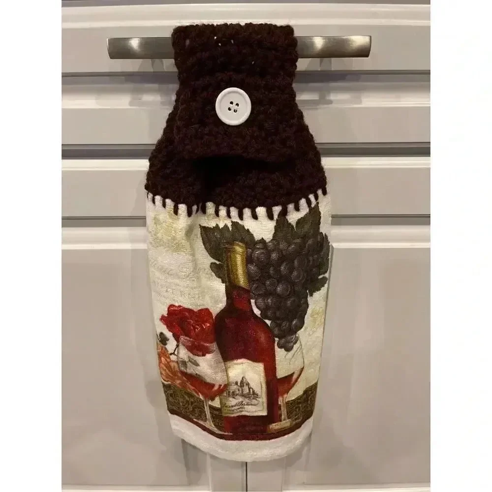 Crochet Top Kitchen Towel-Wine & Grapes